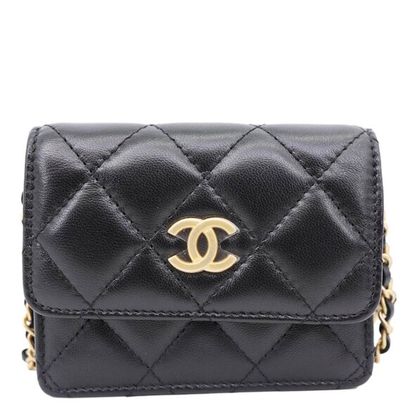 Chanel  Romance Quilted Lambskin Leather Clutch With Chain Black - Picture 1 of 13